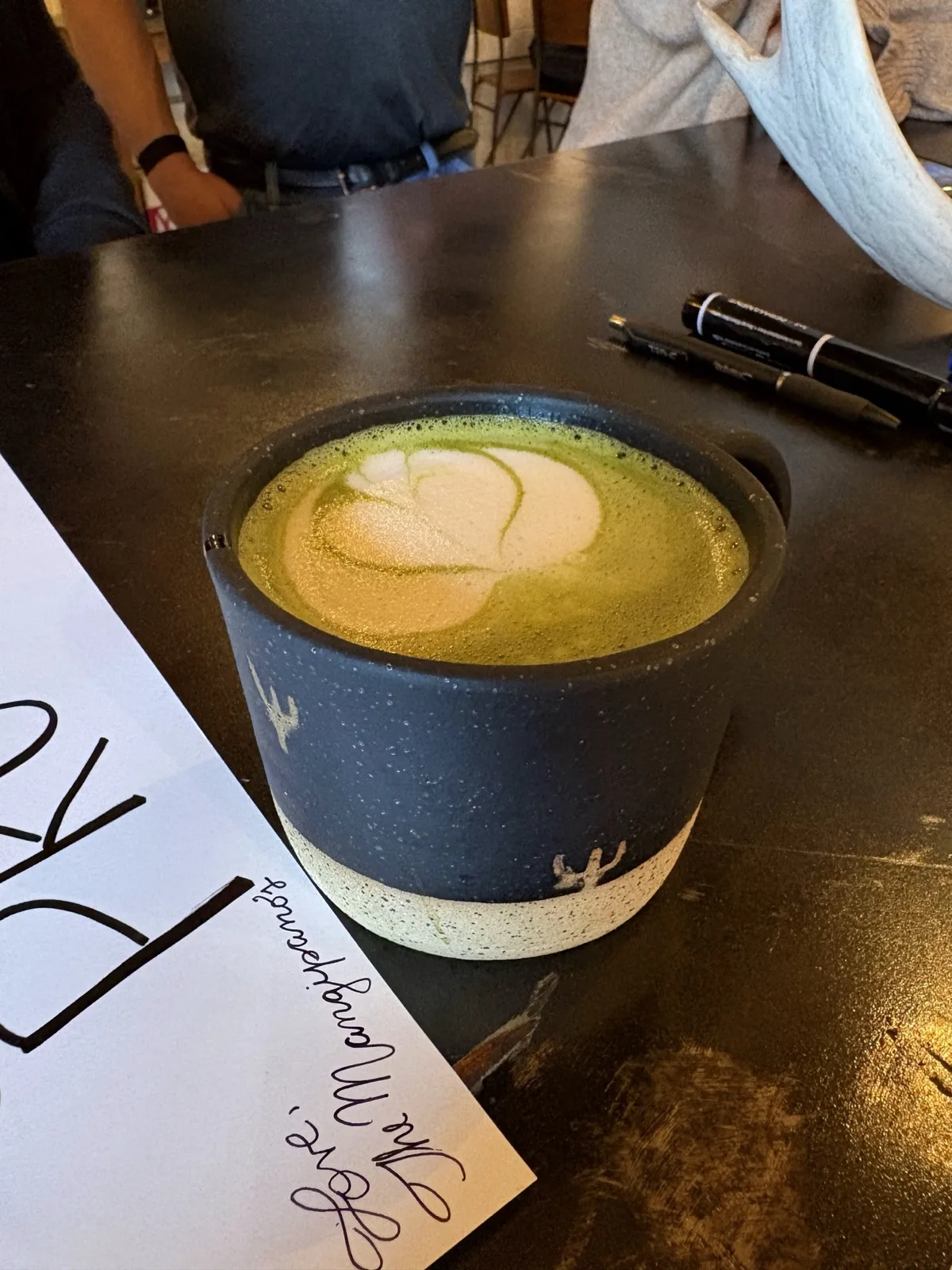 Matcha Latte in a Moon Wolf mug at Moon Wolf Provisions, Richardson TX